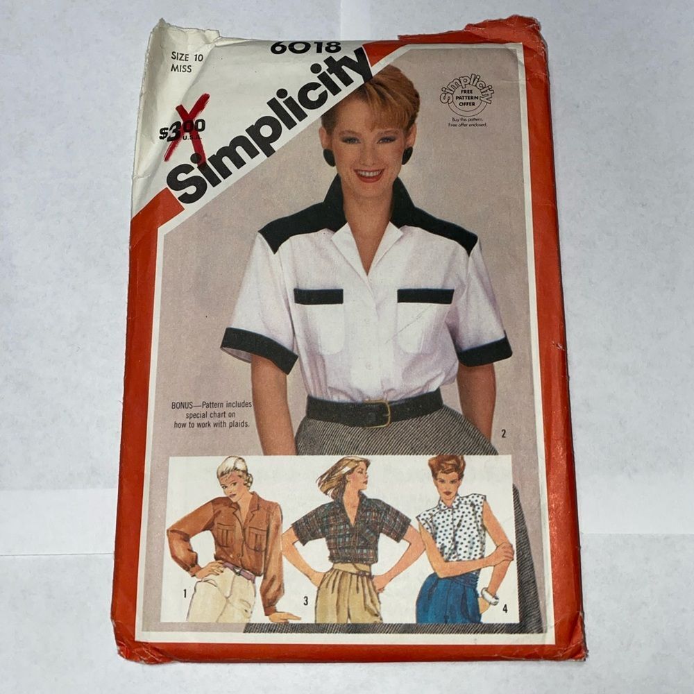 * Simplicity sewing Pattern #6018 button down  4 styles size 8-16 vintage uncut